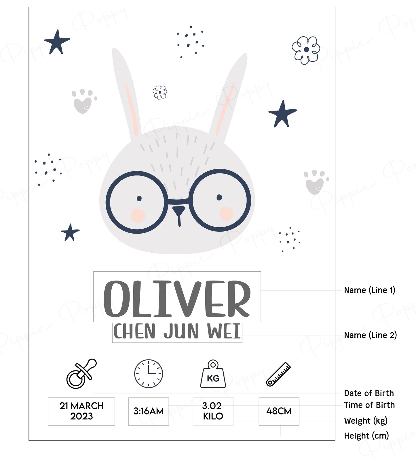 BUNNY HEAD BIRTH ANNOUNCEMENT POSTER