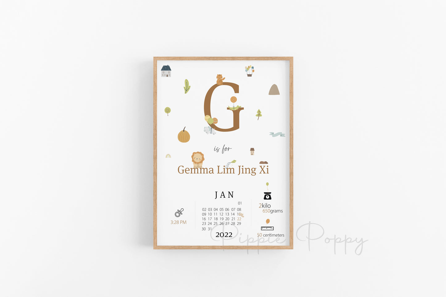 AUTUMN INITIALS BIRTH ANNOUNCEMENT POSTER