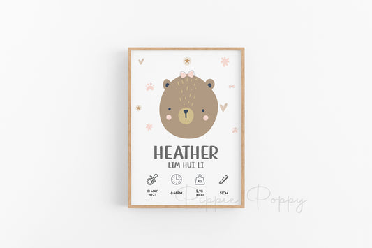 BEAR HEAD BIRTH ANNOUNCEMENT POSTER