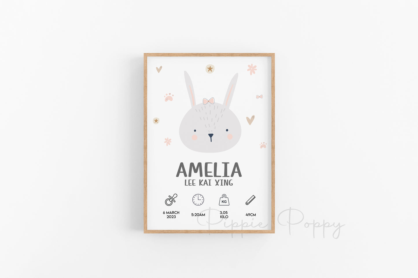 BUNNY HEAD BIRTH ANNOUNCEMENT POSTER