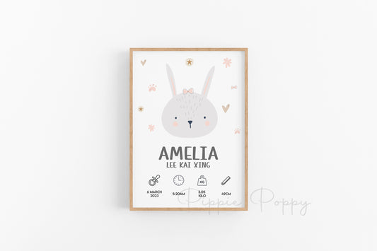 BUNNY HEAD BIRTH ANNOUNCEMENT POSTER