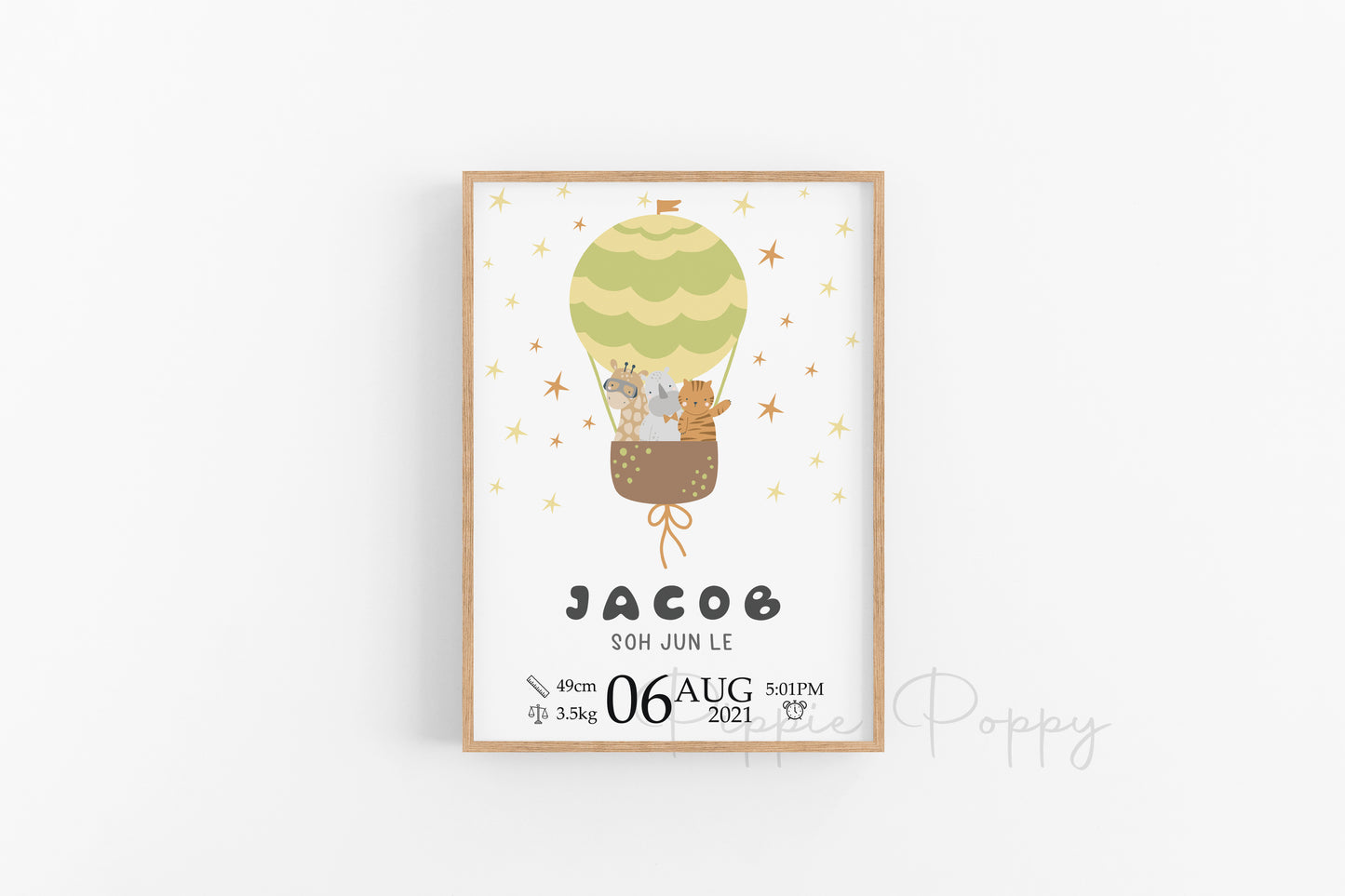 GREEN HOT AIR BALLOON BIRTH ANNOUNCEMENT POSTER