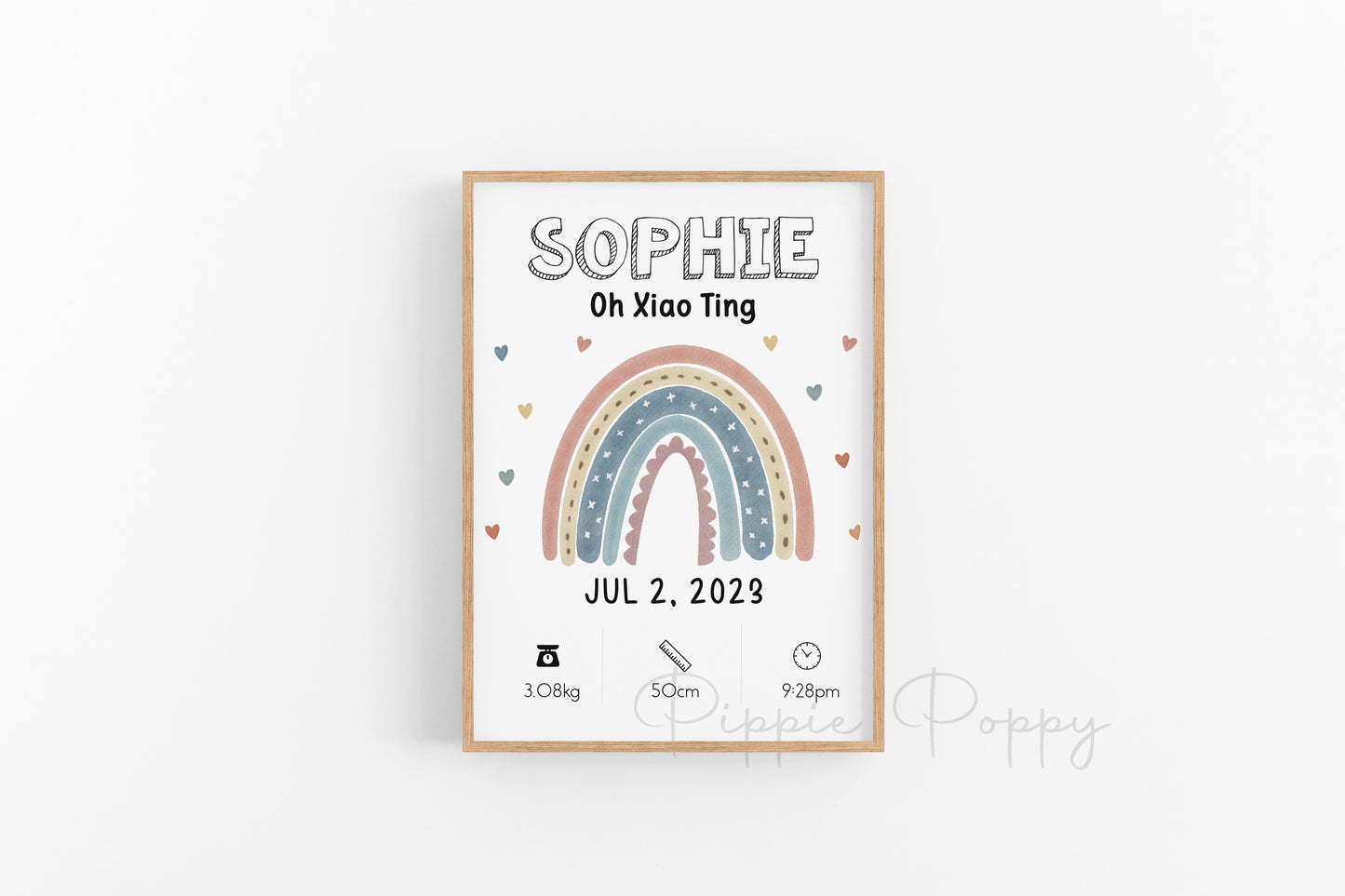 WATERCOLOUR RAINBOW VI BIRTH ANNOUNCEMENT POSTER