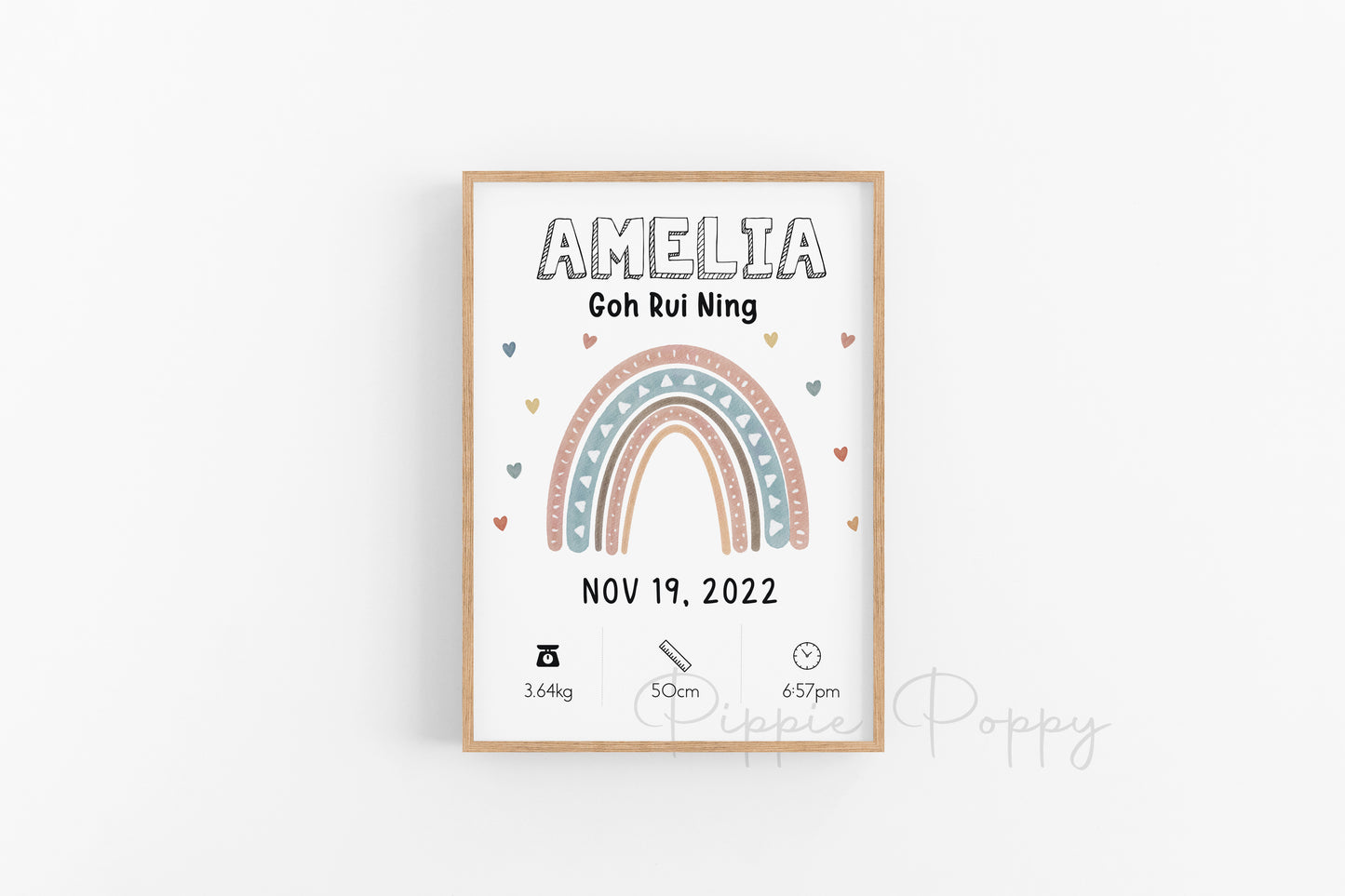 WATERCOLOUR RAINBOW VIII BIRTH ANNOUNCEMENT POSTER